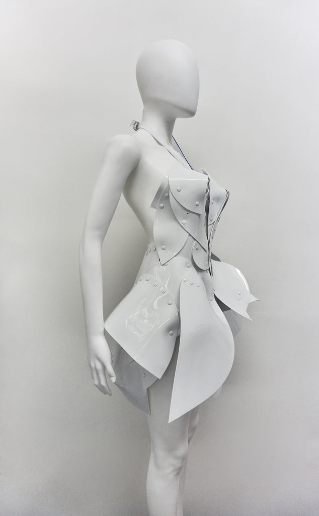 Jivomir Domoustchiev SS19 asymmetric vinyl sculpture art dress