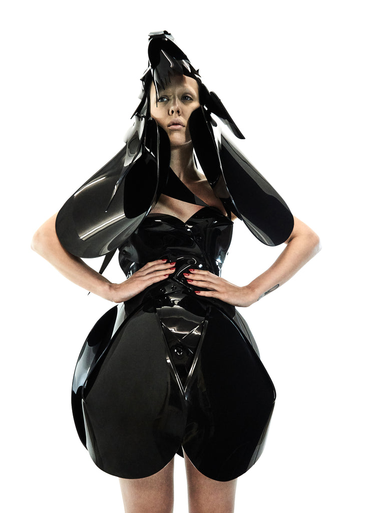 Jivomir Domoustchiev Little Black Vinyl sculpture art dress 