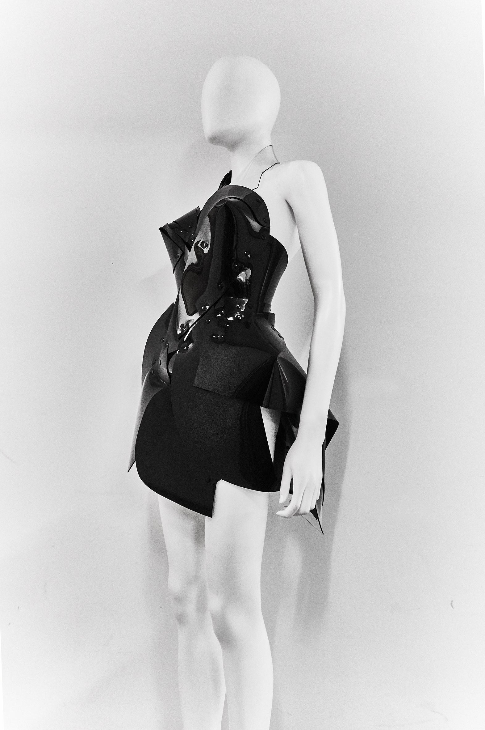 Jivomir Domoustchiev black vegan vinyl sculpture dress