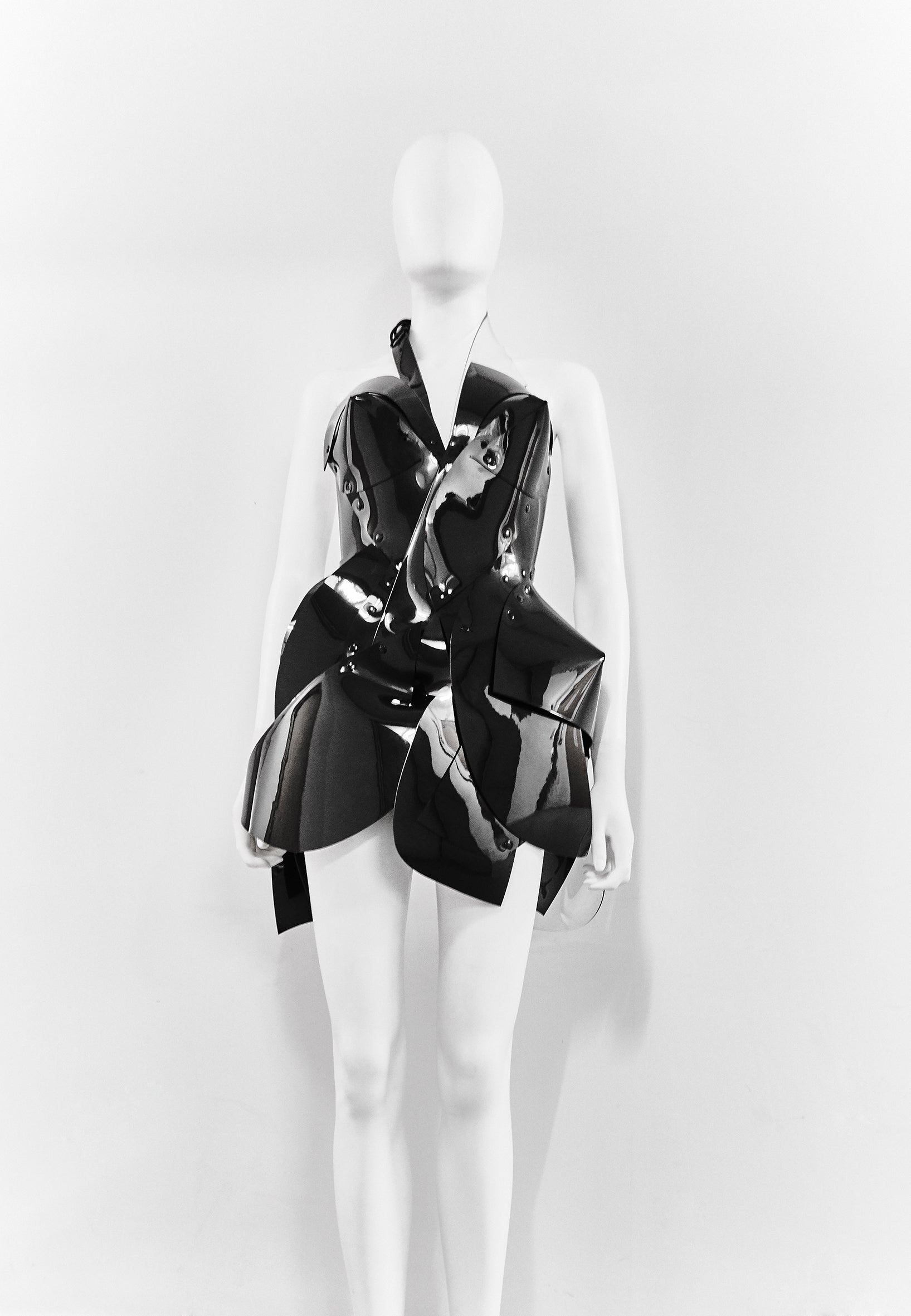 Jivomir Domoustchiev black vegan vinyl sculpture dress