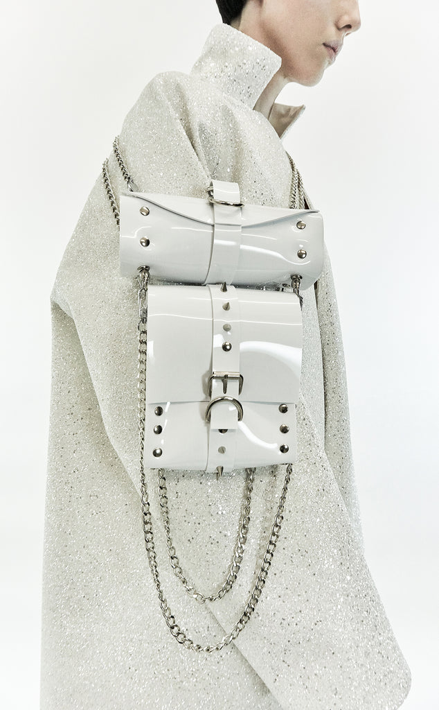 Jivomir Domoustchiev The Dream Collector whiteJivomir Domoustchiev The Dream Collector Bag clear red vegan vinyl studded chain purse collectible handbag