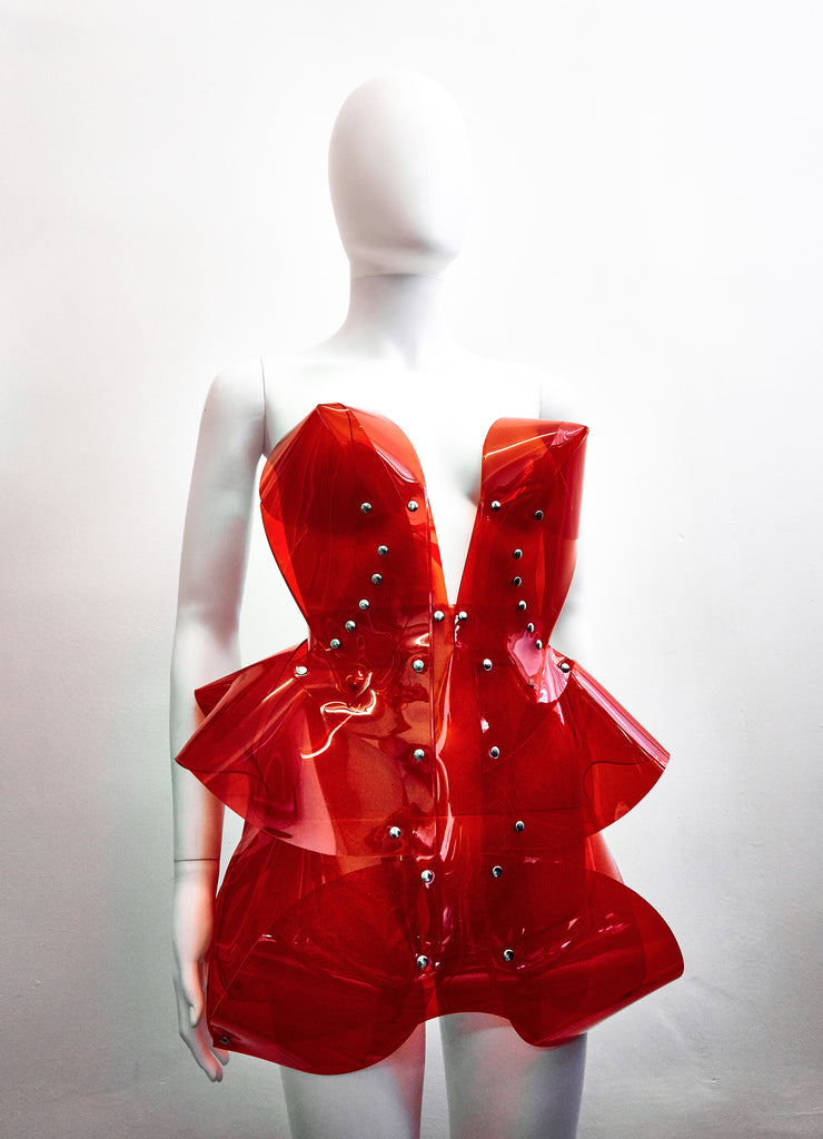 Jivomir Domoustchiev Little red dress.  Stand out in the crowd with this stunning must have mini sculpture dress. Perfectly formed and absolutely stunning shown warn with the matching clear helmet available separately can be made in a variety of stunning colours 