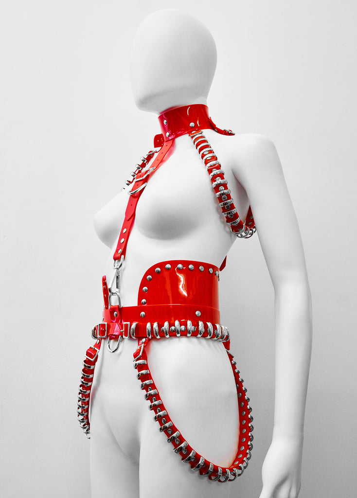 Jivomir Domoustchiev vegan vinyl multi ring harness kink fetish Lady Gaga designer