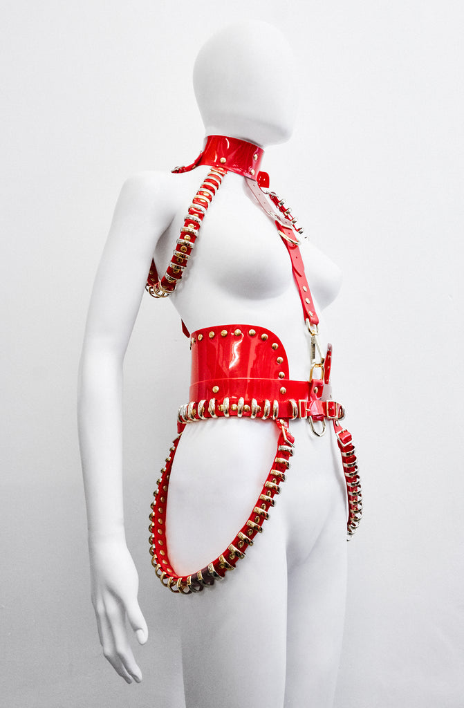 Jivomir Domoustchiev vegan vinyl multi ring harness kink fetish Lady Gaga designer