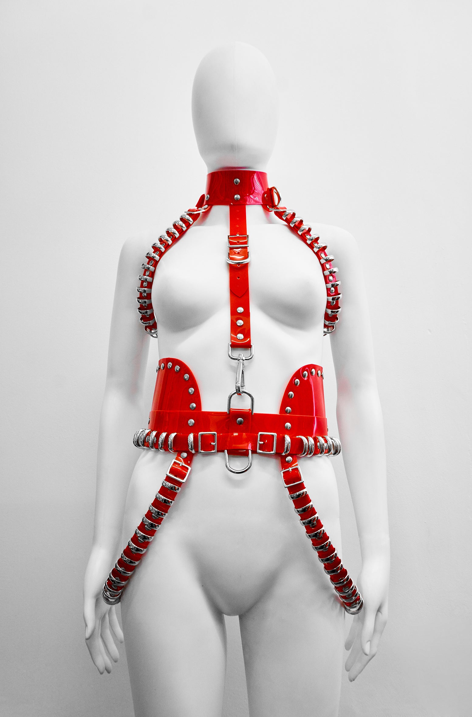 Jivomir Domoustchiev vegan vinyl multi ring harness kink fetish Lady Gaga designer