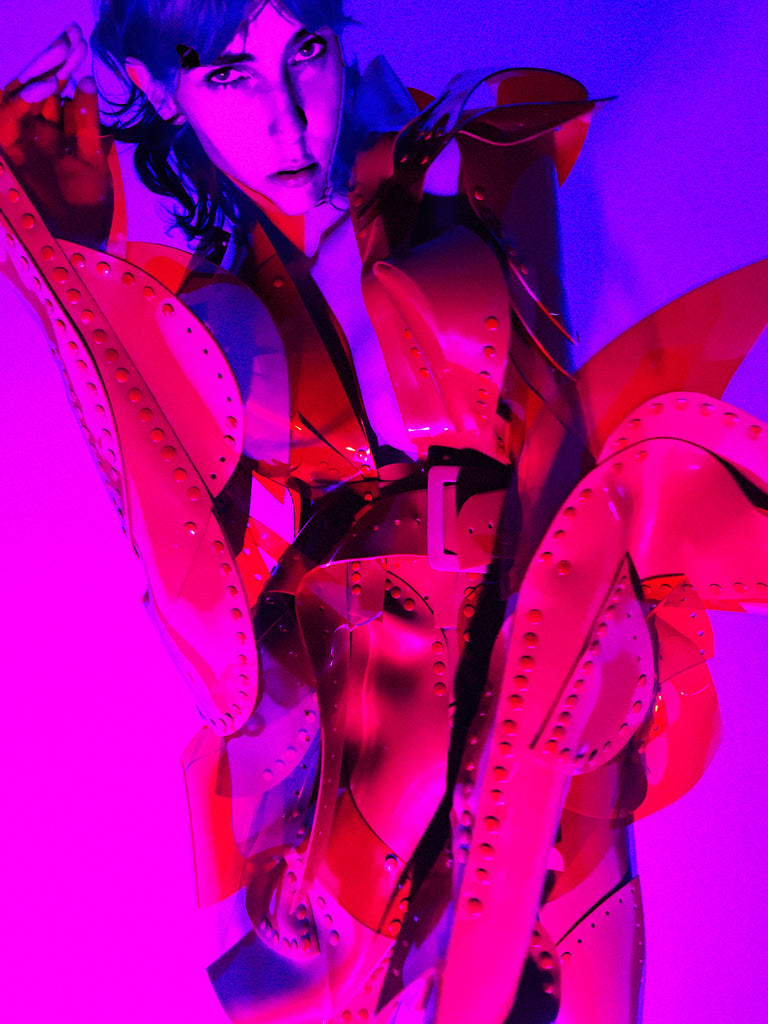 Blood Red Onna Bugeisha by Jivomir Domoustchiev vegan future fashion kink fetish superhero cosplay samurai love robot future modernity