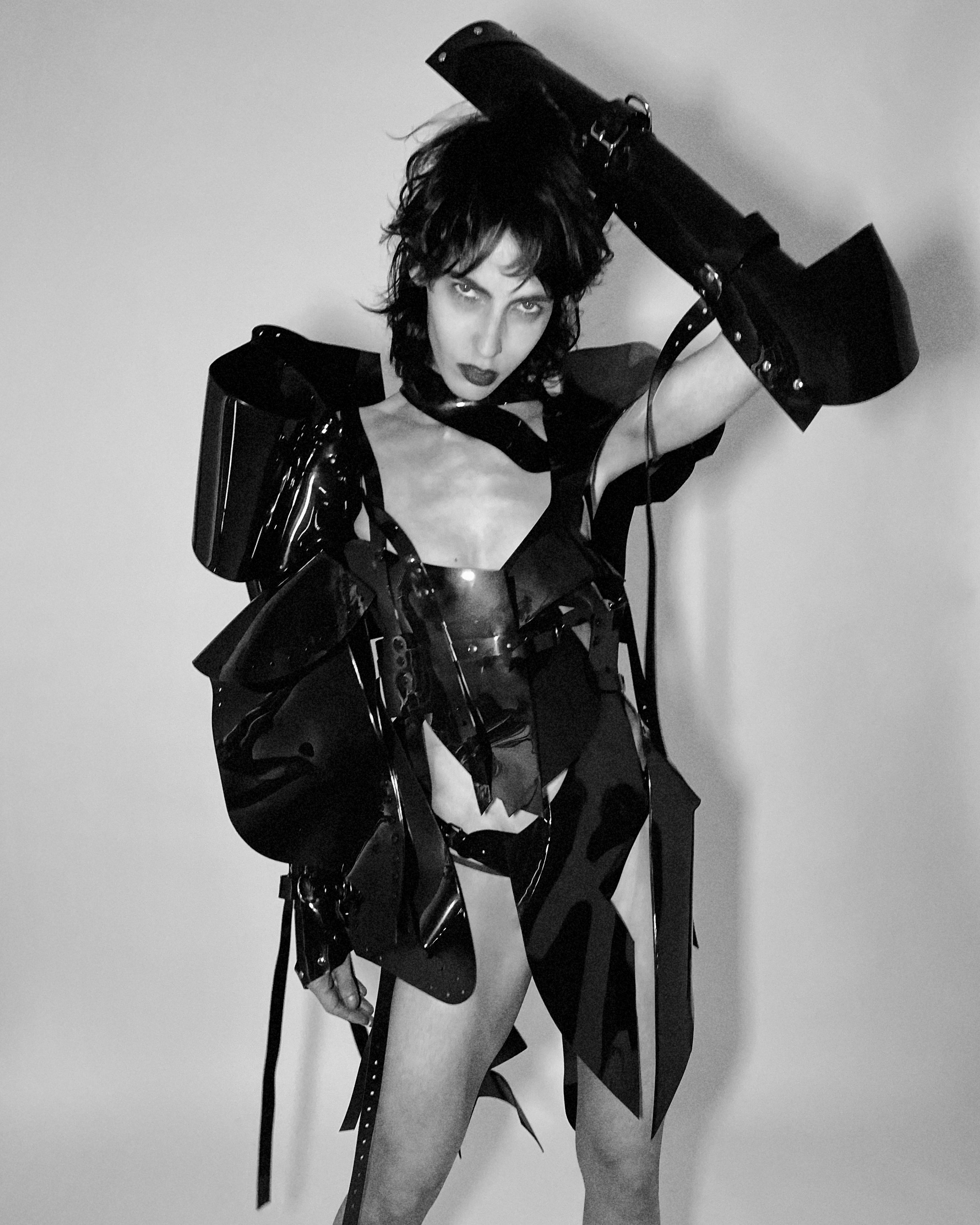 Jivomir Domoustchiev full body armour samurai woman cosplay future robot superhero love vegan sculpture design collectible artJivomir Domoustchiev full body armour samurai woman cosplay future robot superhero love vegan sculpture design collectible art sculpture jacket half dress black midnight love